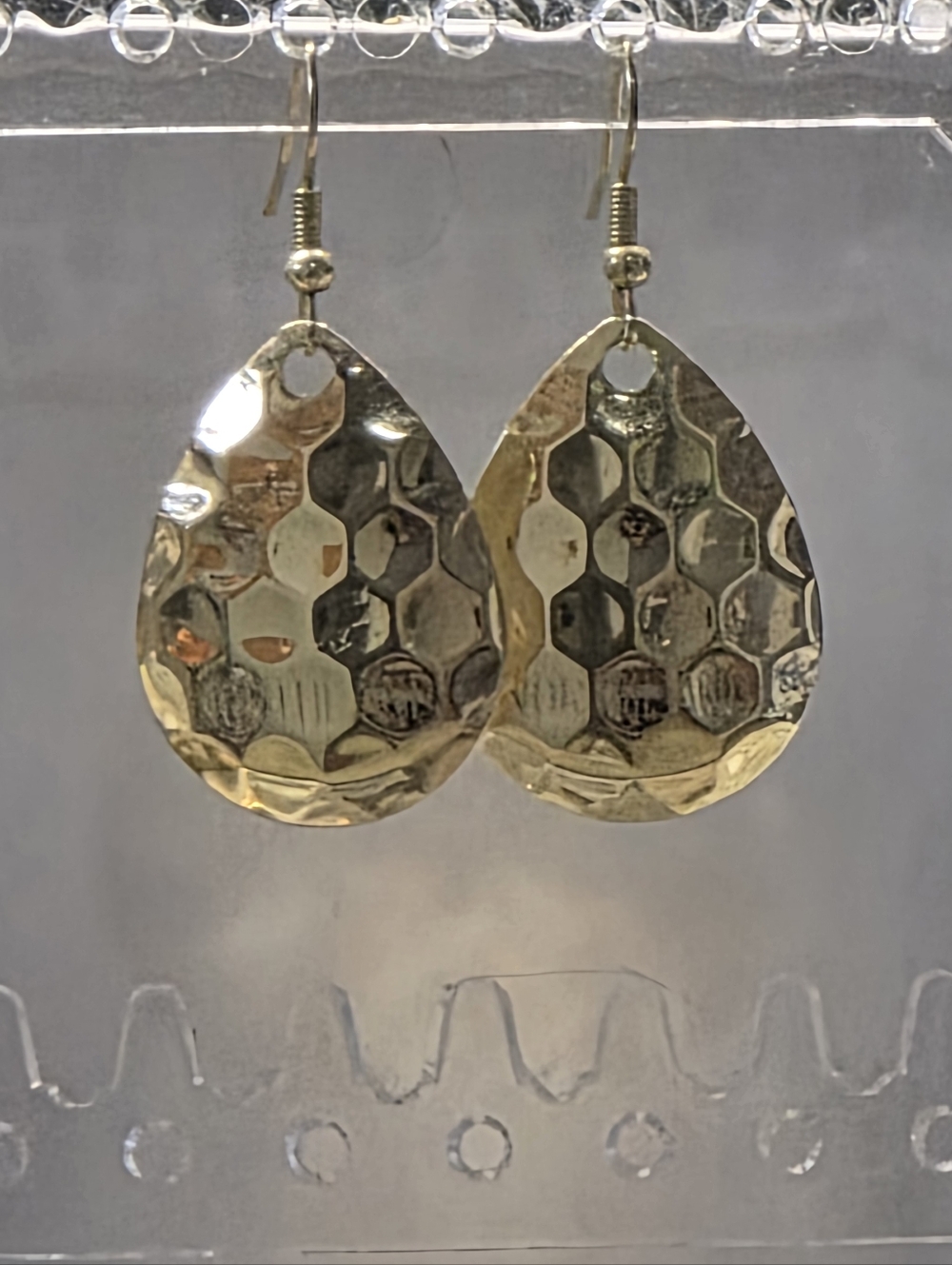 Gold Hammered Teardrop Fish Hook Earrings - Women's Jewelry